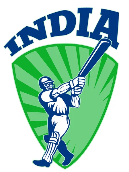 Cricket speler batsman batting retro india — Stockfoto