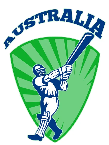 Jugador de críquet bateador bateo retro Australia — Foto de Stock