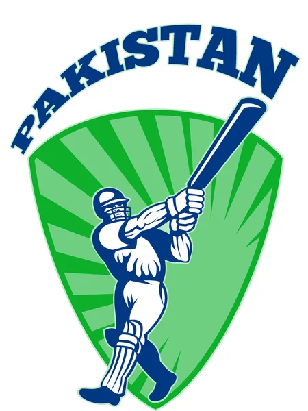 Cricket player batsman batting retro Pakistan — Stock Photo, Image
