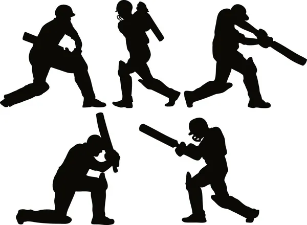 Kriket oyuncusu topa vuran oyuncu vuruş siluet — Stok fotoğraf