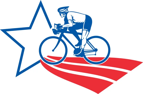 Велосипедист на велосипеде звезда и полосы — стоковое фото