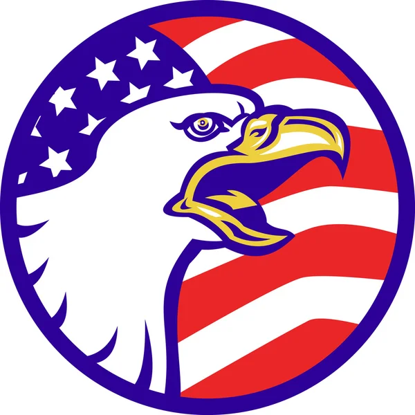American Bald eagle screaming with USA flag — Stock Photo, Image