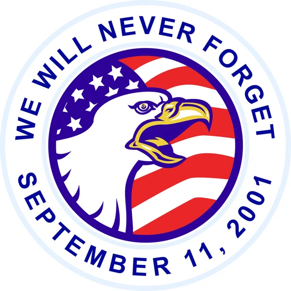 Американский лысый орёл кричит с флагом США 9-11 — стоковое фото