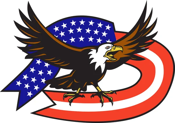 Aquila Calva Americana urla con bandiera USA — Foto Stock