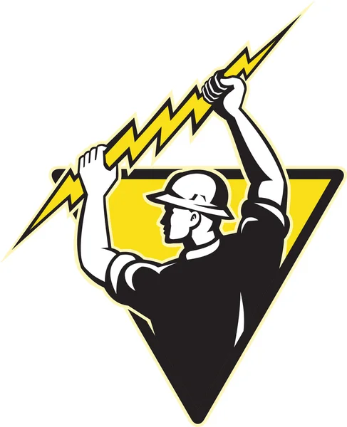Electrician power lineman holding lighting bolt — Stock Photo, Image
