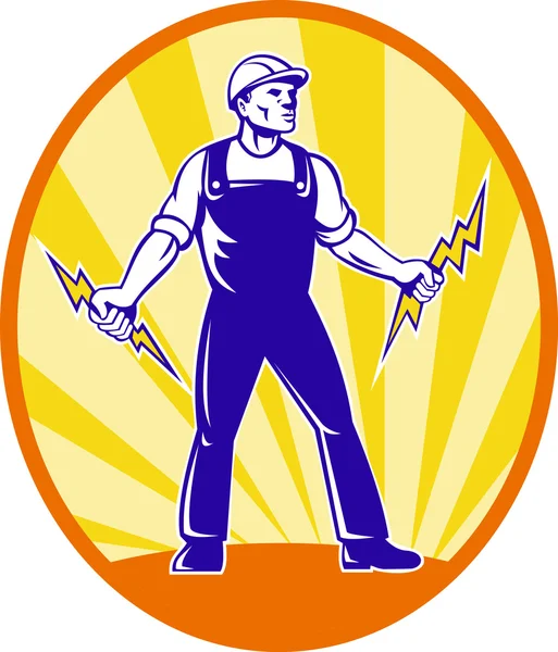 Electrician Repairman Holding Lightning Bolt — Stock Photo, Image