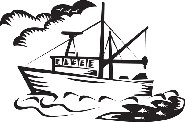 商業漁業のボート船海木版画 — ストック写真