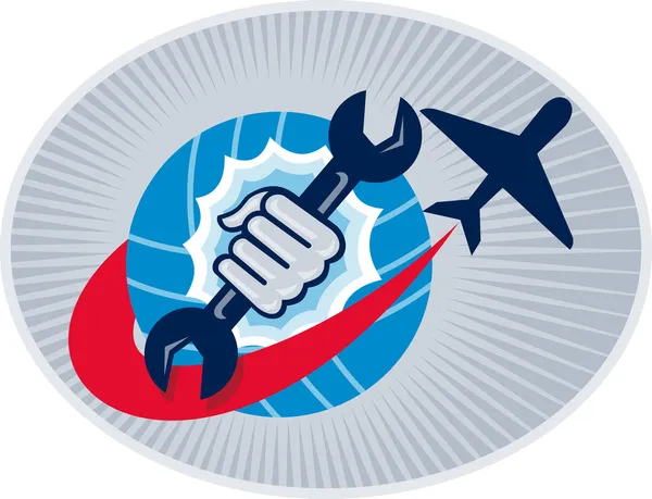 Klucza mechanik ręka samolot lotnictwa — Zdjęcie stockowe