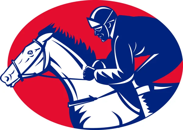 Cavalo e jockey racing vista lateral — Fotografia de Stock