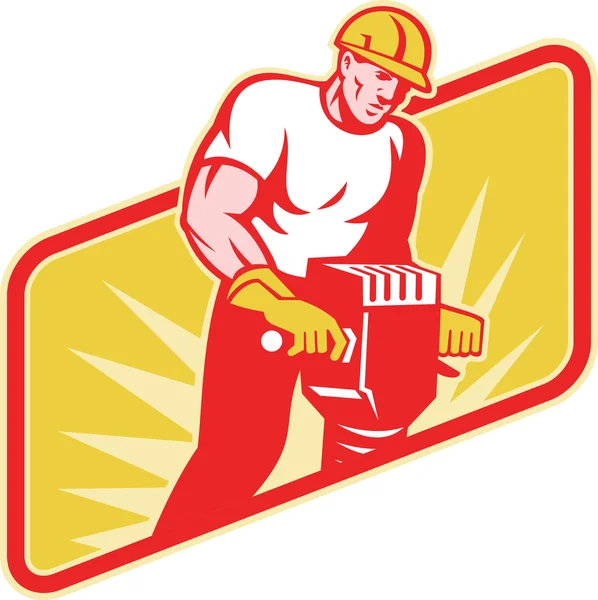 Bauarbeiter bohrt mit Presslufthammer — Stockfoto