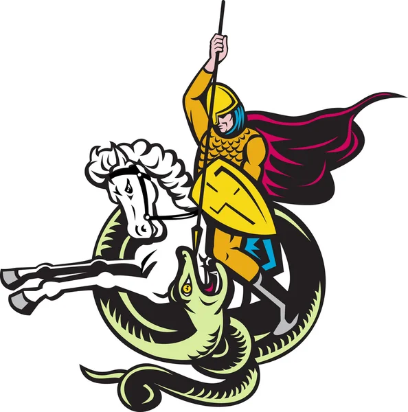 Knight riding horse fighting dragon snake — Stock Photo, Image