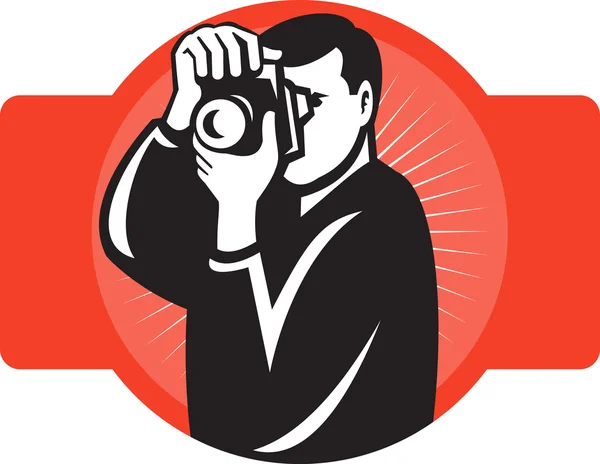 Photographer aiming slr camera front — Stock Photo, Image