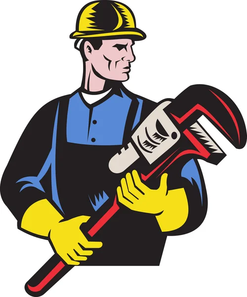 Plumber repairman holding monkey wrench — Stock Photo, Image