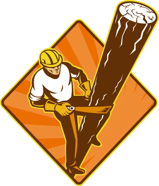 Power lineman electrician repairman climbing electric pole — Stock Photo, Image