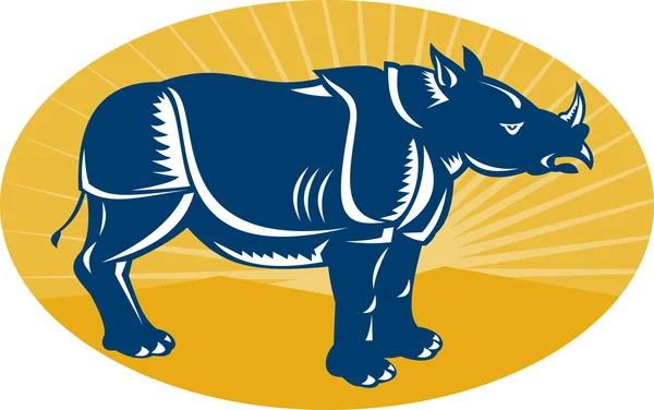 Rhinoceros vista laterale xilografia — Foto Stock