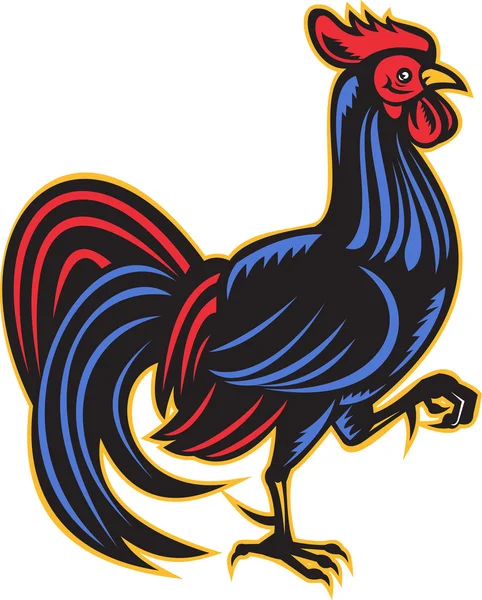 Rooster cockerel marching side woodcut — Stock Photo, Image