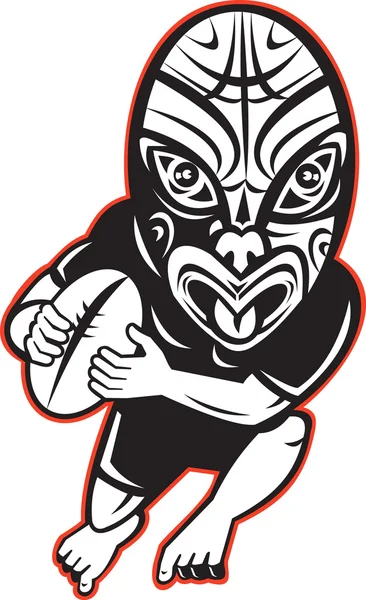 stock image Rugby player running wearing Maori mask