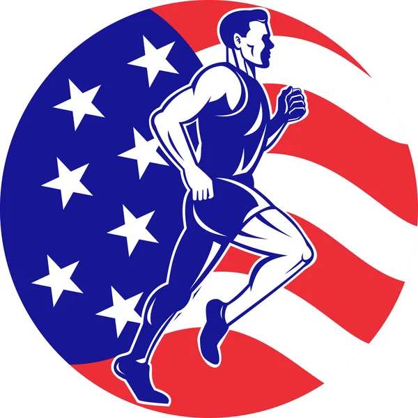 Amerikan maraton koşucusu yıldız çizgili bayrak — Stok fotoğraf