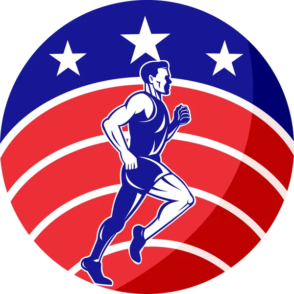 Americký maratónský běžec hvězdy pruhy vlajky — Stock fotografie