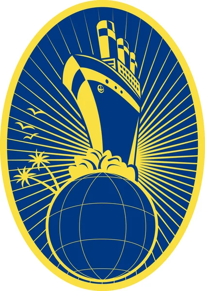 Passagier schip boot Oceaan voering globe — Stockfoto