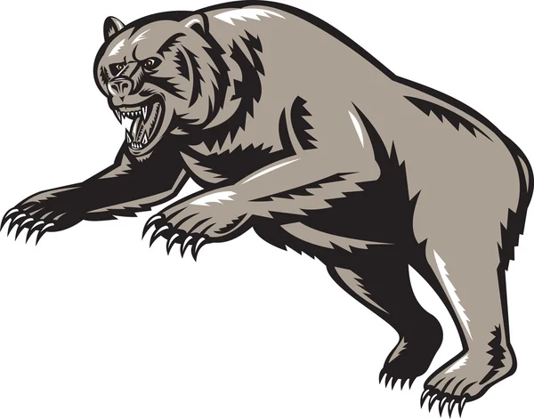 Medvěd grizzly útok stylu dřevořezby — Stock fotografie