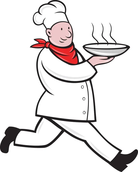 Chef cook running serving hot soup bowl — Stock Photo, Image