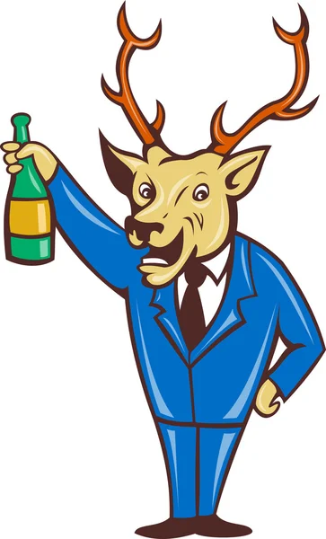 Ciervo ciervo sosteniendo botella de vino de champán — Foto de Stock
