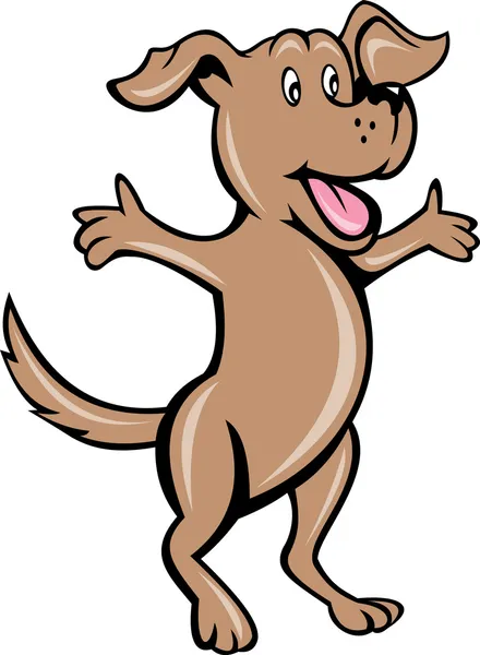 Мультфильм о собаке-щенке, стоящей с протянутой рукой — стоковое фото