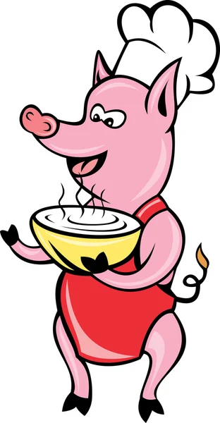 Happy Pig chef cook baker soup bowl — Stock Photo, Image