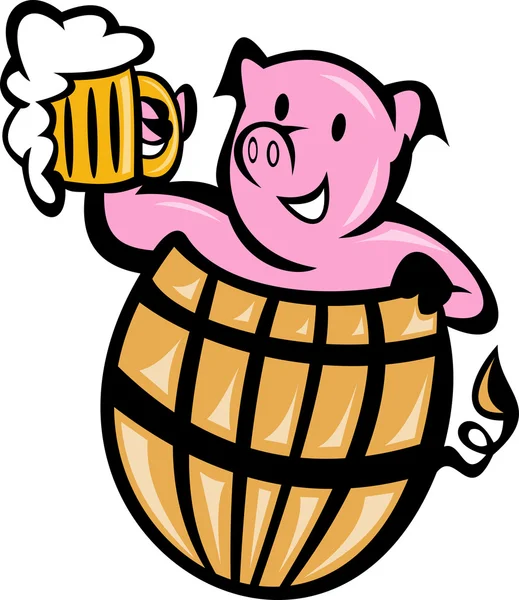 Porco de porco em barril com caneca de cerveja — Fotografia de Stock