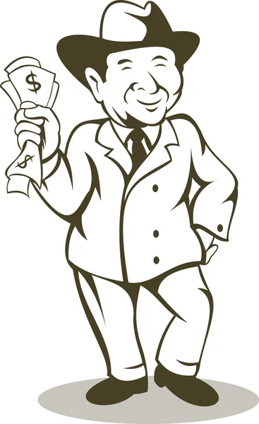 Человек в деловом костюме и шляпе с деньгами — стоковое фото