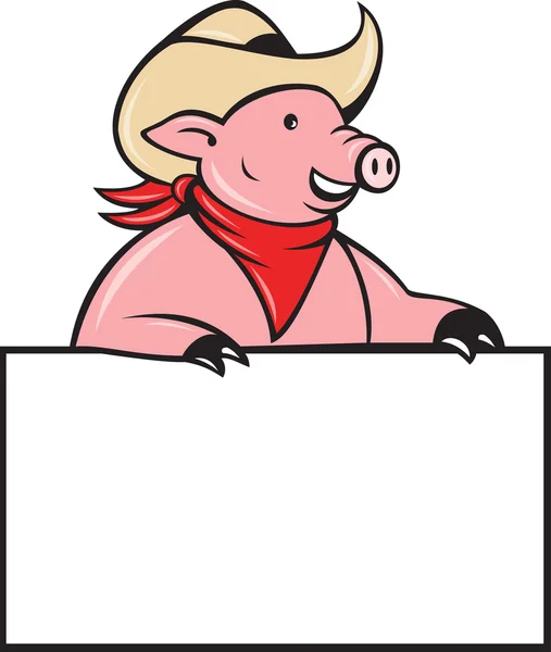 Boş işaret tutan kovboy domuz domuz — Stok fotoğraf