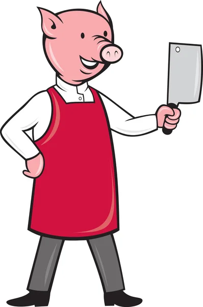 Carniceiro de porco segurando faca de cutelo de carne — Fotografia de Stock