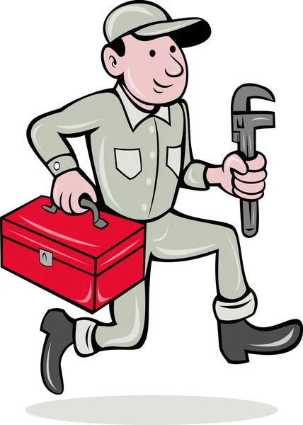 Encanador com chave de macaco e caixa de ferramentas — Fotografia de Stock