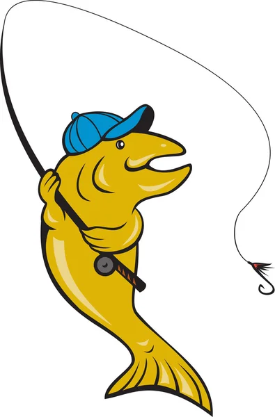 Alabalık balık çubuk ile balıkçılık sinek — Stok fotoğraf