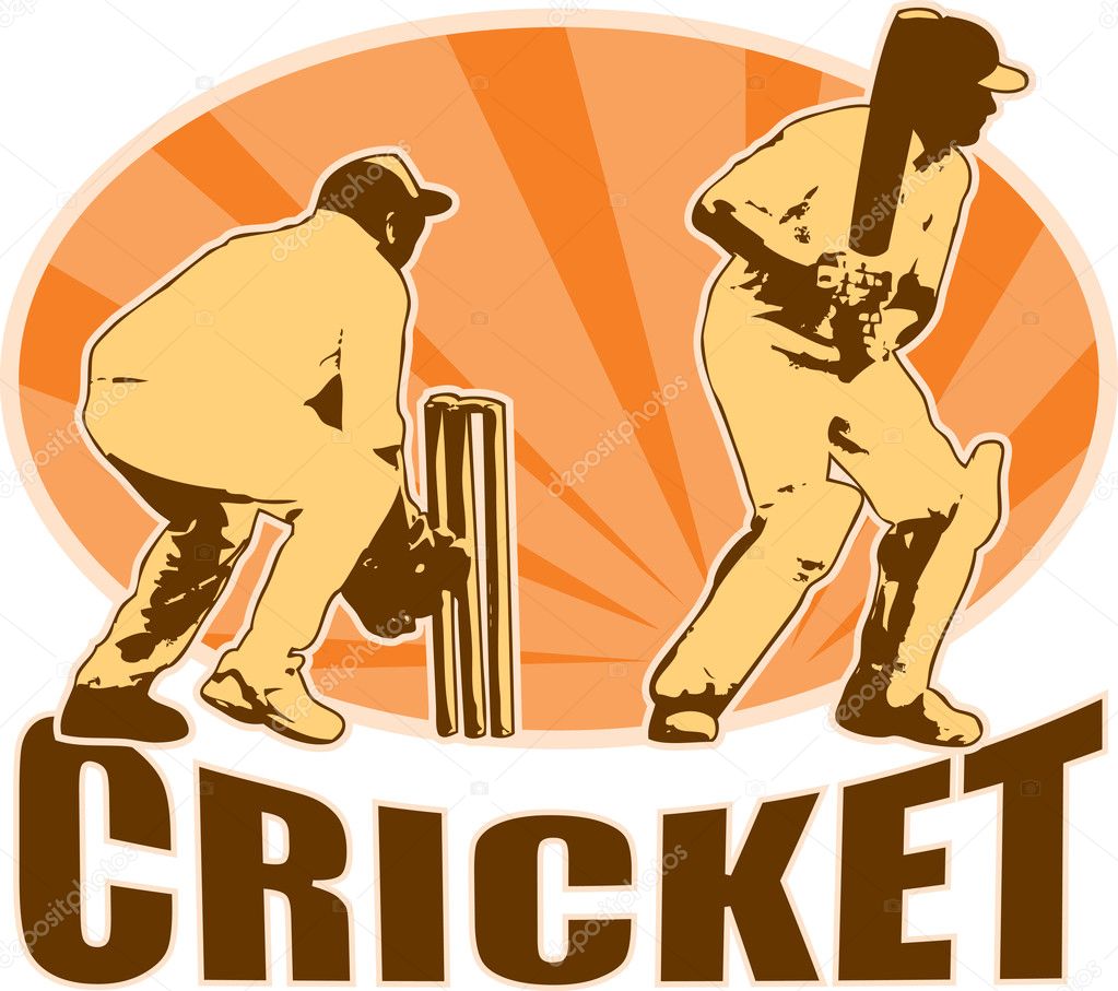 Cricket player batsman batting retro