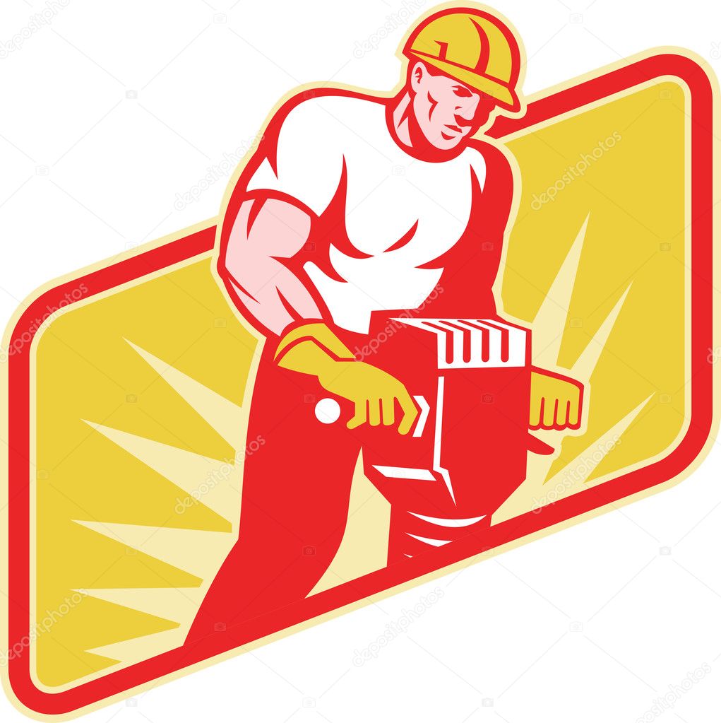 Construction Worker Drilling with Jack Hammer