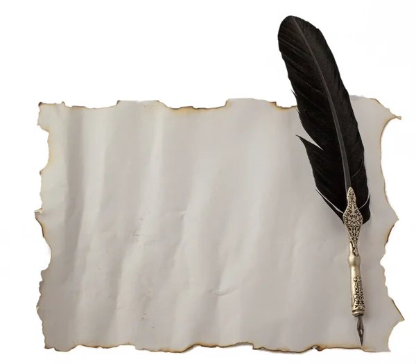 Antigua pluma sobre papel — Foto de Stock