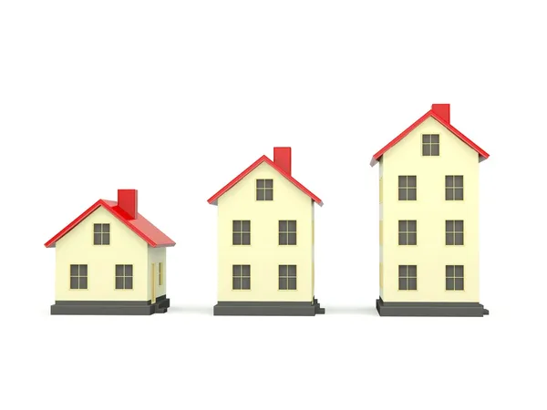 Três casas com telhado vermelho — Fotografia de Stock