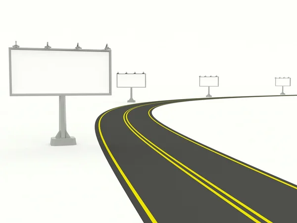 Droga z pustym billboardy na białym tle — Zdjęcie stockowe