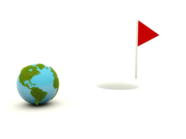 Earth going to golf hole — Stock Photo, Image