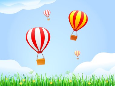 Landscape With Grass and Air Balloons clipart