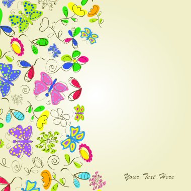 Card with flower and butterflies clipart