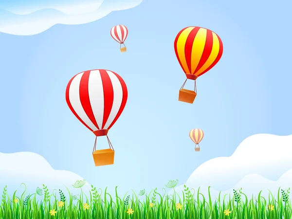 风景与草和空气气球 — 图库矢量图片