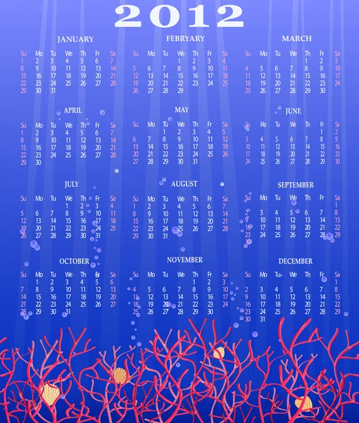 Календарь 2012 с кораллами в океане — стоковый вектор