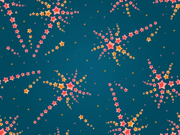 Modèle sans couture de feu d'artifice avec des étoiles orange et rouge — Image vectorielle