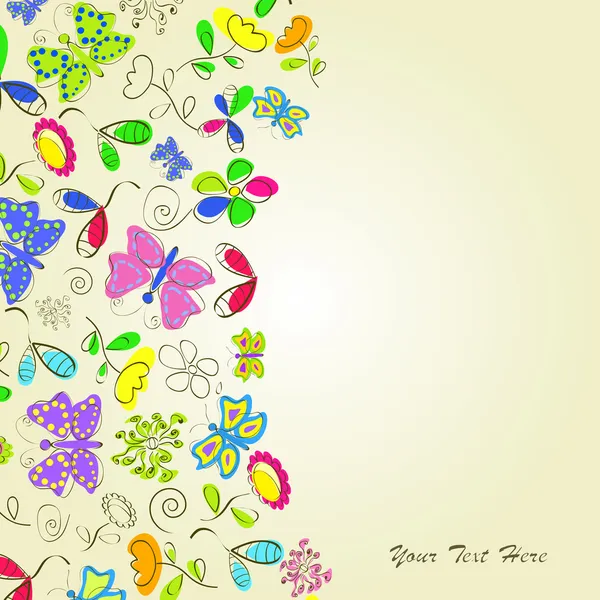 Kaart met bloem en vlinders — Stok Vektör
