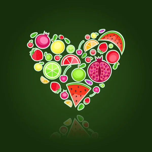 Herz gefüllt mit Früchten — Stockvektor