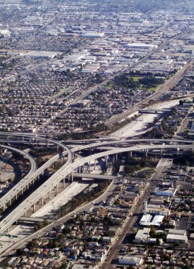 Aerial view of souther california freeway interchange clipart