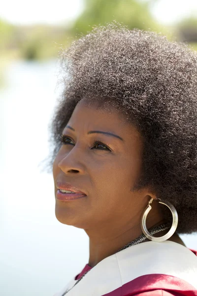 Mellersta åldern afroamerikanska kvinna utomhus porträtt — Stockfoto